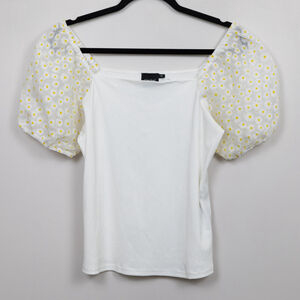 Cliché daisy puff sleeve white ribbed top-M